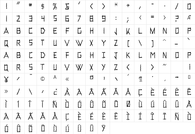 Rumpled Regular  glyph index