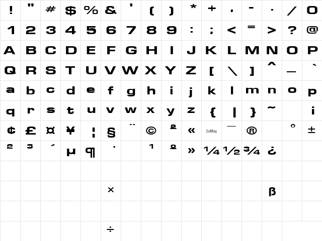 EuroseHeavyface Regular  glyph index