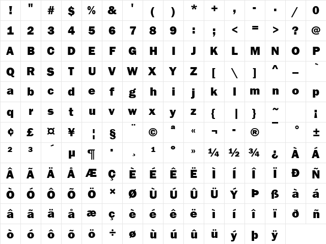 font155 Regular  glyph index