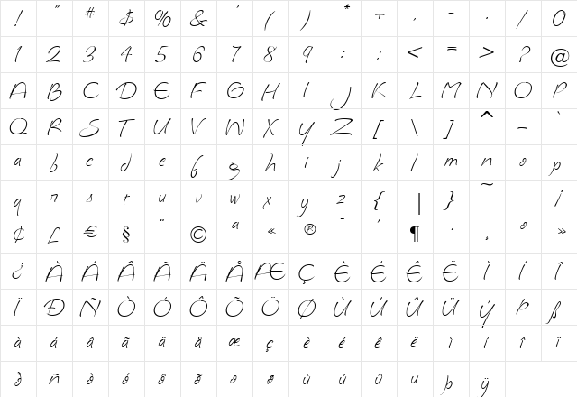 Dulcimer JF Regular  glyph index