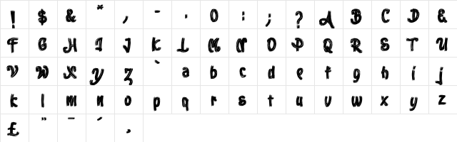 Stoica Brush Regular  glyph index