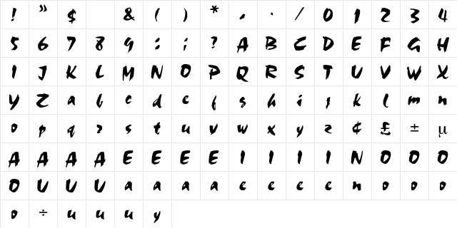 Acapulco Regular  glyph index