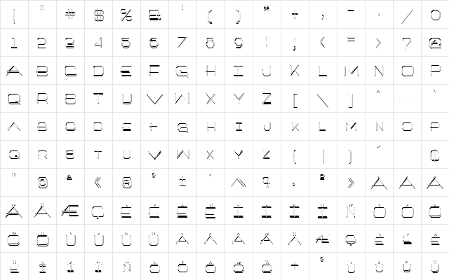 Artlook 3-D Narrow Regular  glyph index