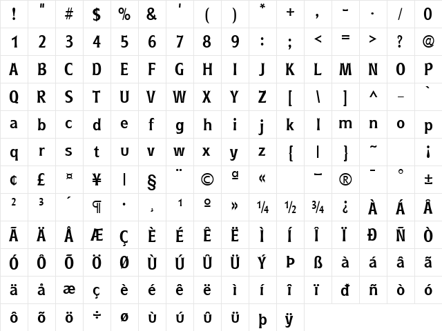 GE Rythyms Bold  glyph index