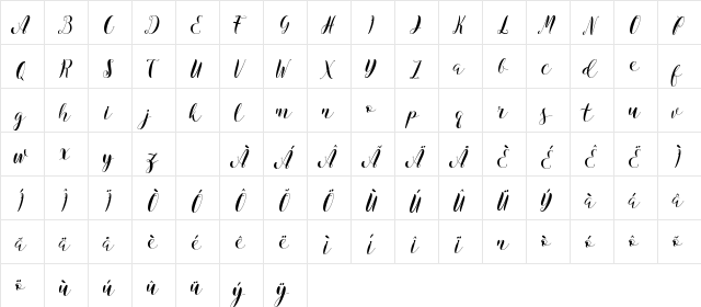Virgina Regular  glyph index