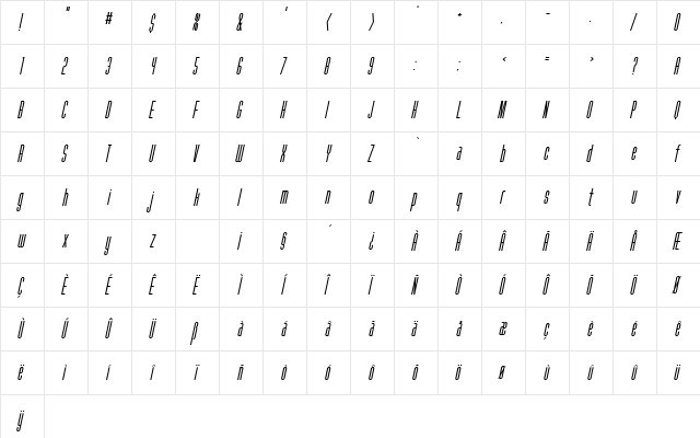 FanatiqueObl Regular  glyph index