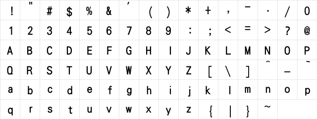 DFLiHeiU-Md Regular  glyph index