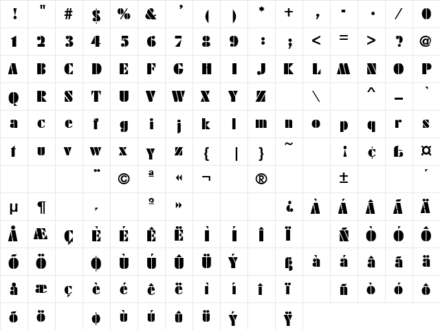 Sharp 9 Regular  glyph index