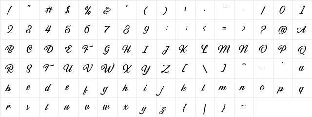 Sabatons Script DEMO Regular  glyph index