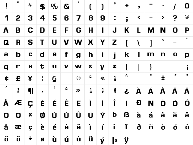 Minima SSi Bold  glyph index