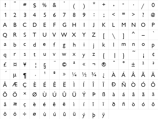 Giltus T Regular  glyph index