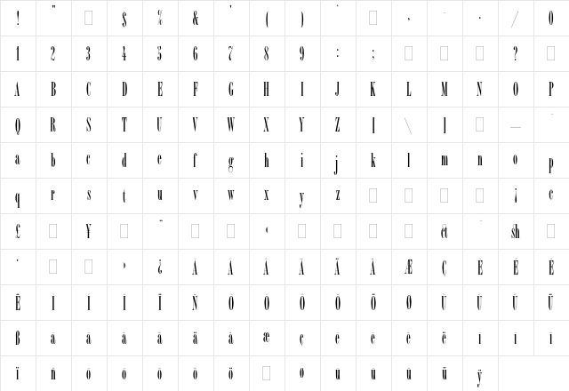 Bordeaux Roman Bold Plain  glyph index