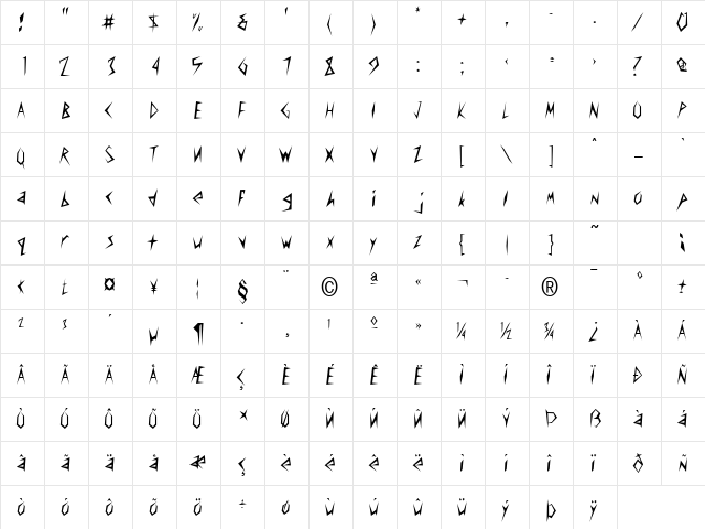 Frantic-Condensed Normal  glyph index