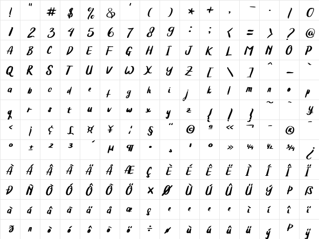 Summer_Clam Regular  glyph index