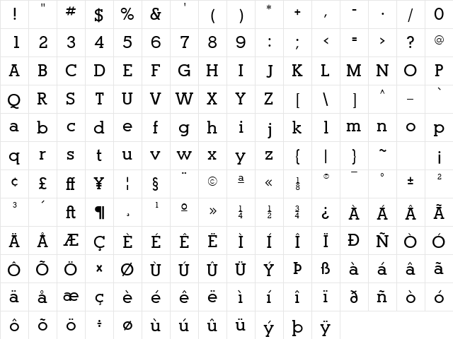 Optasia SSi Bold  glyph index