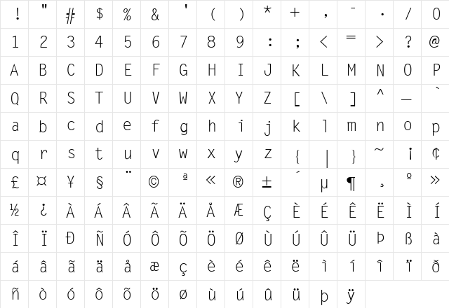 Sandy II Regular Regular  glyph index