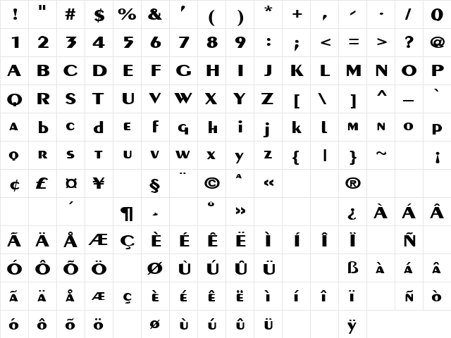 Physical 2 Regular  glyph index