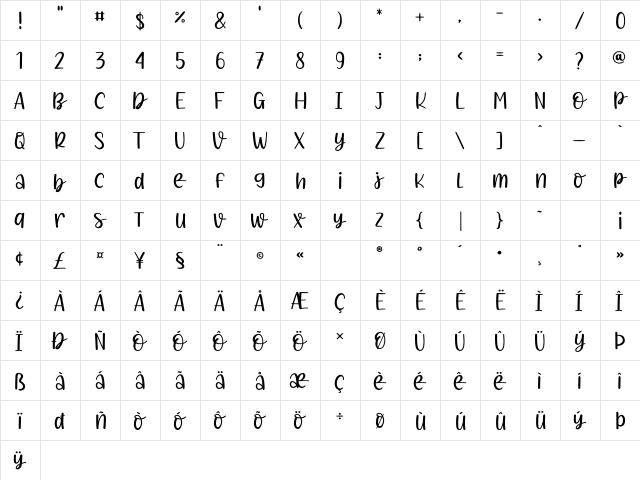 Finesweeper Regular  glyph index