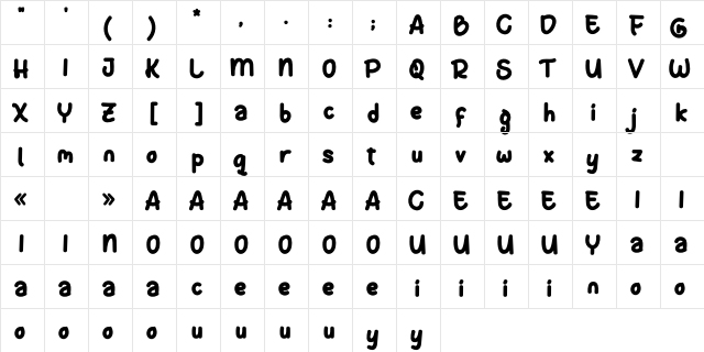 SWEET FAIRY PERSONAL USE  glyph index