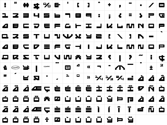 Searider Falcon Regular  glyph index
