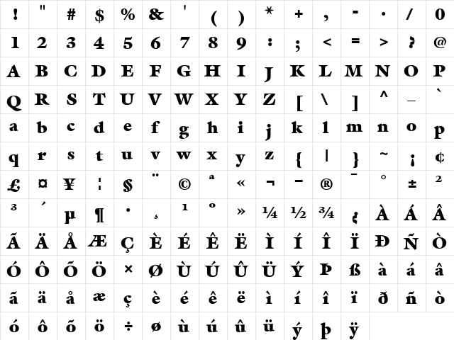 ITCGalliard-Ultra Ultra  glyph index