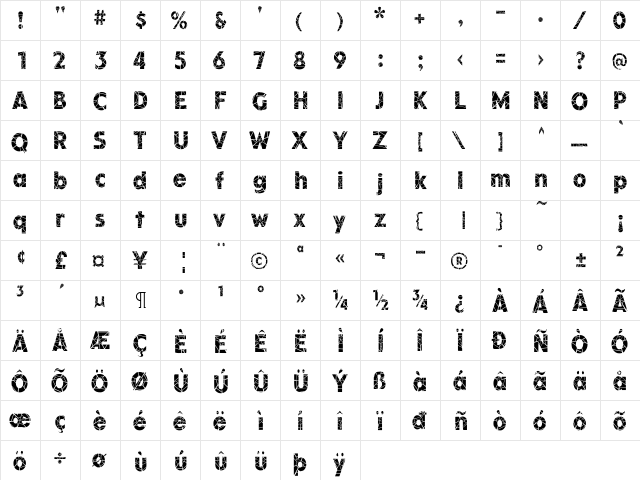 KolkmanShatter Regular  glyph index