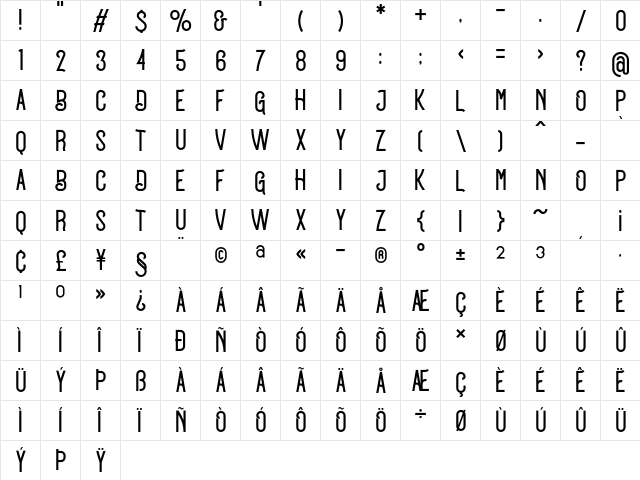 BOYSAND DEMO Regular  glyph index