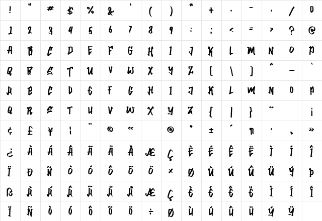Urban Nation Regular  glyph index