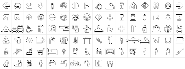 Travelcons Outline Regular  glyph index