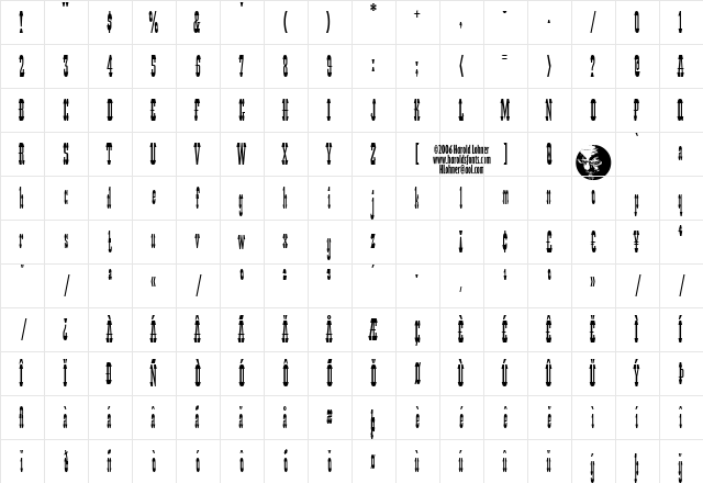 Cattle Annie Regular  glyph index