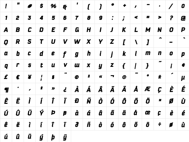 Kautiva Pro Black Italic  glyph index