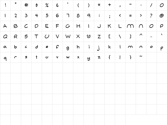 LD Childish Regular  glyph index