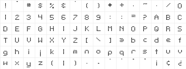 SF Telegraphic Regular  glyph index
