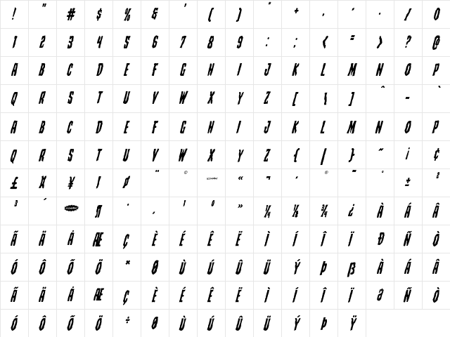 Creepy Crawlers Staggered Italic Italic  glyph index