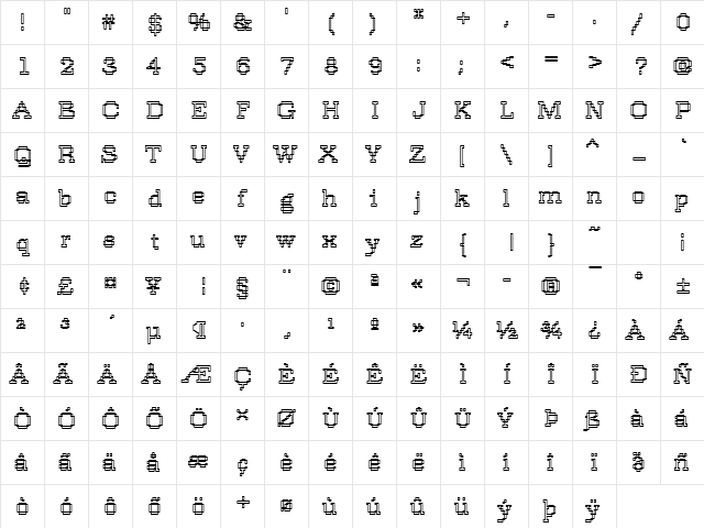 DTCRoughM13 Regular  glyph index