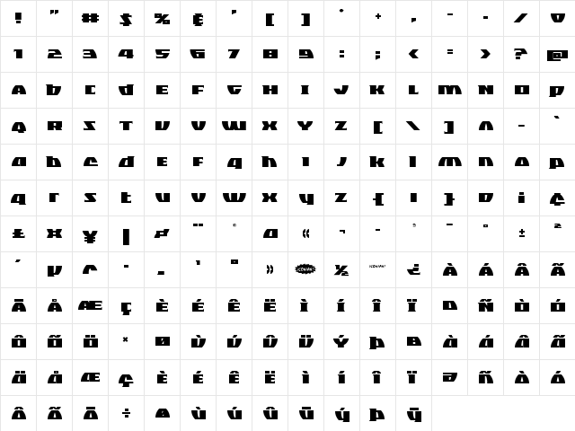 Black Bishop Regular  glyph index