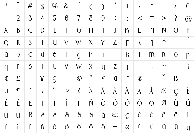 NewRixFancy Regular  glyph index