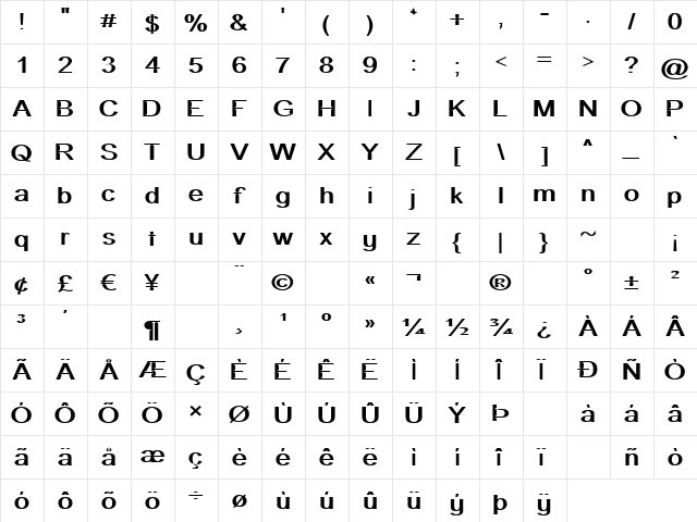 Primary Elector Straight Regular  glyph index