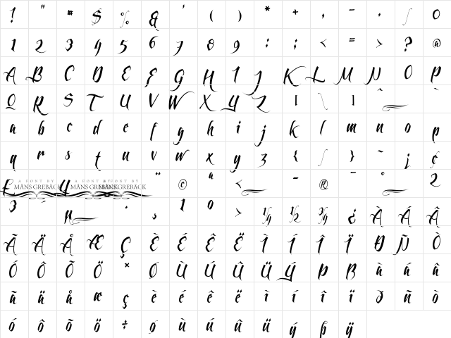 Feathergraphy Clean Regular  glyph index