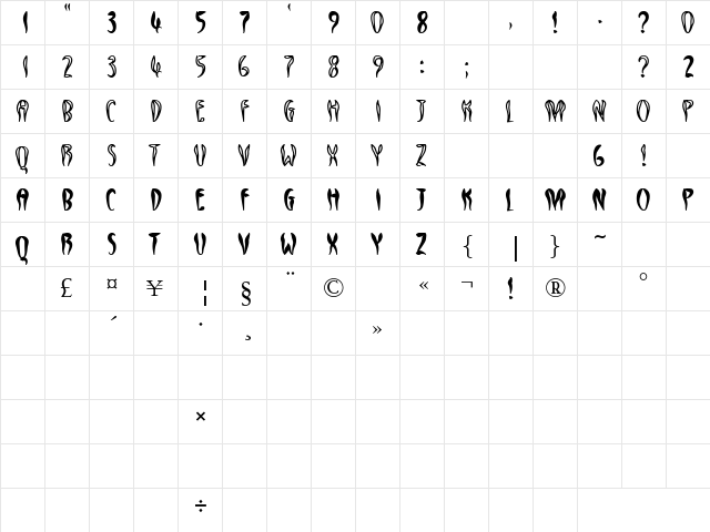Qreepy free Regular  glyph index
