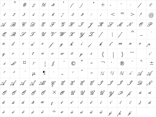 English157 BT Regular  glyph index