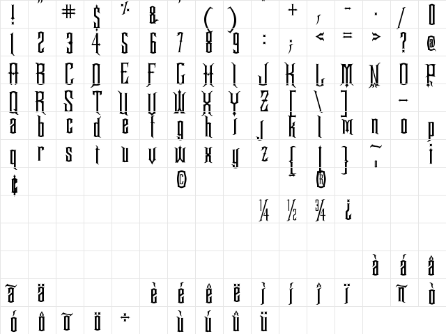 Gracey's Curse Regular  glyph index