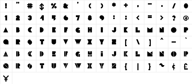 Blokee Regular  glyph index