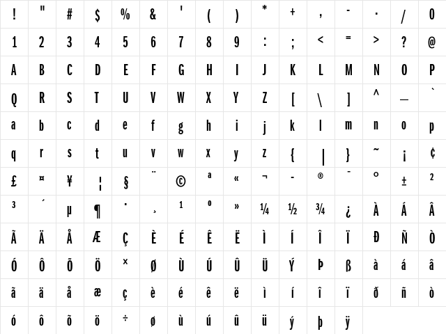 ITC Franklin Gothic Demi Extra Compressed  glyph index