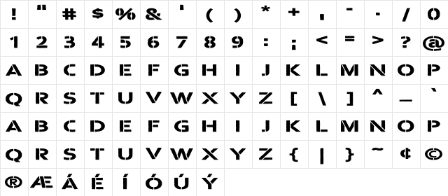 Warzone Stencil Regular  glyph index