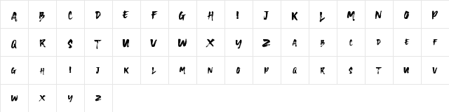 OneBrush Regular  glyph index
