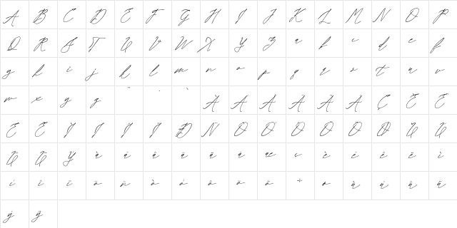 DevindaDemo Regular  glyph index