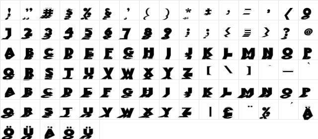 MirrorblacKOutline Regular  glyph index