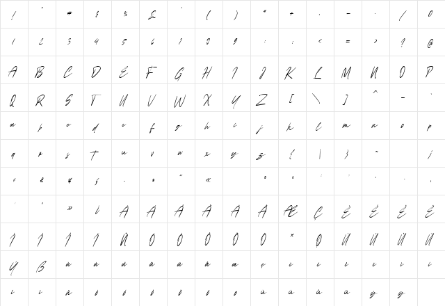 Katteline Rumadhon Regular  glyph index