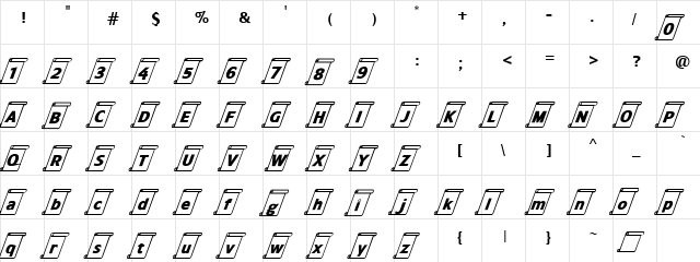 WavyThingSpacedBoldItalics Regular  glyph index